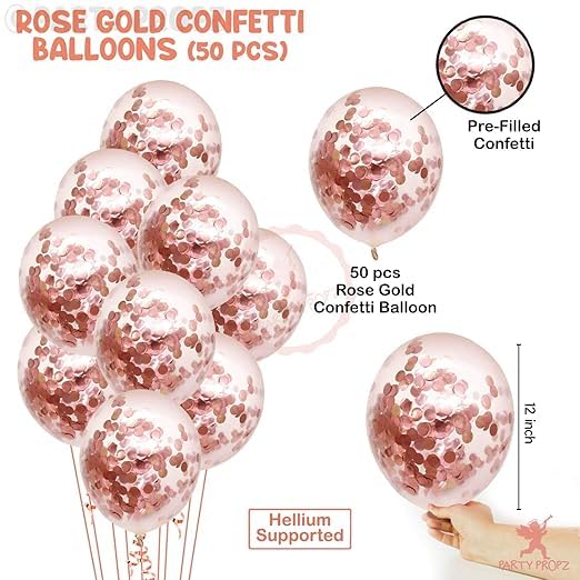 BRIJBAZAAR Rubber Rose Gold Confetti Balloons - Large Pack Of 50Pcs|Birthday Balloons For Decoration|Rose Gold Balloons For Birthday Decoration|Confetti Balloon|Anniversary Decoration Items - Image 2