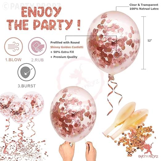 BRIJBAZAAR Rubber Rose Gold Confetti Balloons - Large Pack Of 50Pcs|Birthday Balloons For Decoration|Rose Gold Balloons For Birthday Decoration|Confetti Balloon|Anniversary Decoration Items - Image 3