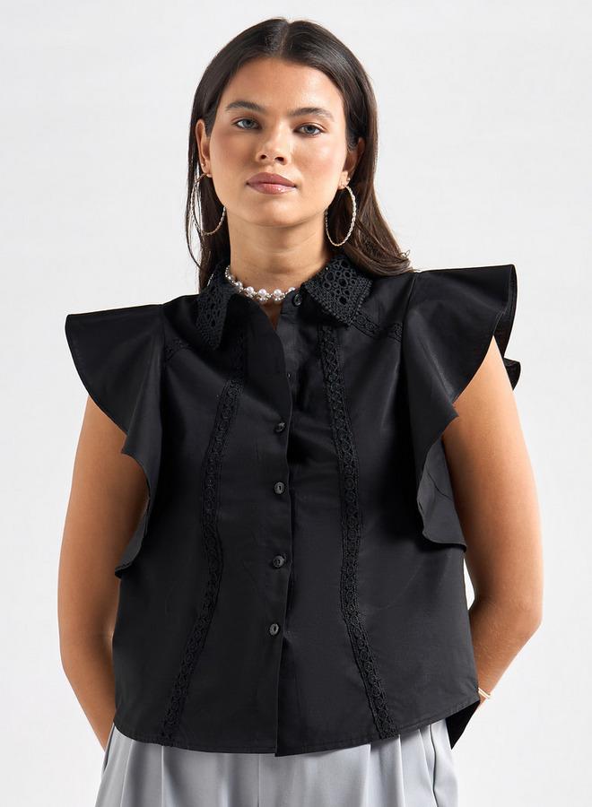 Splash FAV Shirt with Flutter Sleeves and Lace Detail - Image 1