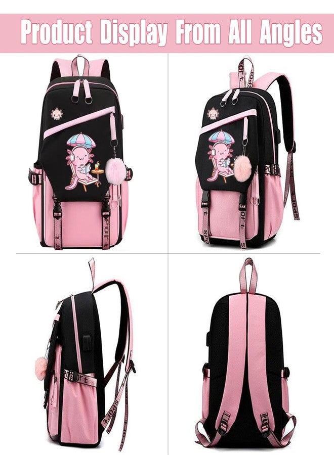 DHUENIOPE Axolotl Backpack 17 Inch Laptop Backpack with USB Charging Port, Water-Resistant Cartoon Backpack Travel Daypack for Work, Outdoor, Gym, Hiking - Image 3