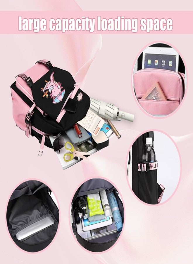 DHUENIOPE Axolotl Backpack 17 Inch Laptop Backpack with USB Charging Port, Water-Resistant Cartoon Backpack Travel Daypack for Work, Outdoor, Gym, Hiking - Image 4