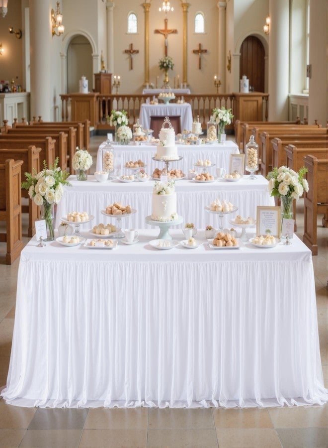 HB HBB MAGIC 8ft White Table Cloth Rectangle Tulle Tablecloth White Tablecloths for 8 foot Rectangle Tables Stretch Spandex Table Cover with Skirt for Parties Wedding Birthday Events Buffet Banquet Table Skirt - Image 2