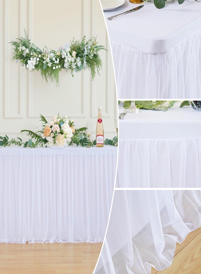 HB HBB MAGIC 8ft White Table Cloth Rectangle Tulle Tablecloth White Tablecloths for 8 foot Rectangle Tables Stretch Spandex Table Cover with Skirt for Parties Wedding Birthday Events Buffet Banquet Table Skirt - Image 5