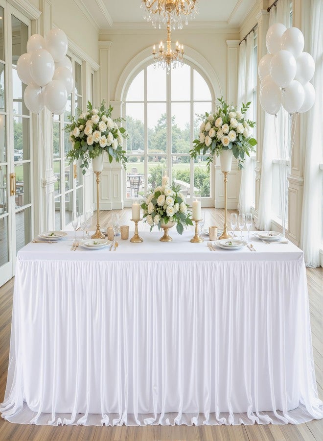 HB HBB MAGIC 8ft White Table Cloth Rectangle Tulle Tablecloth White Tablecloths for 8 foot Rectangle Tables Stretch Spandex Table Cover with Skirt for Parties Wedding Birthday Events Buffet Banquet Table Skirt - Image 1