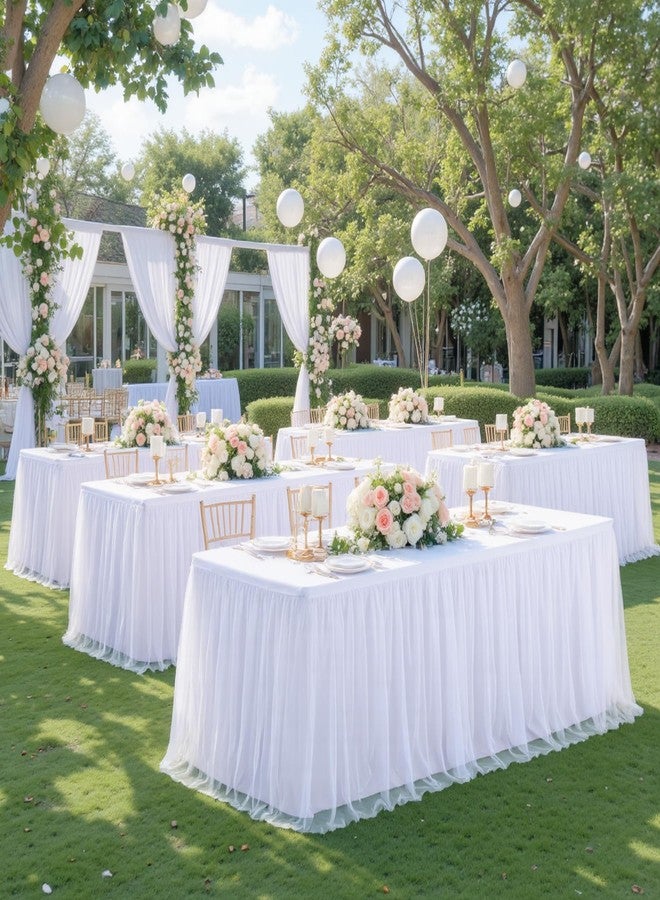 HB HBB MAGIC 8ft White Table Cloth Rectangle Tulle Tablecloth White Tablecloths for 8 foot Rectangle Tables Stretch Spandex Table Cover with Skirt for Parties Wedding Birthday Events Buffet Banquet Table Skirt - Image 3