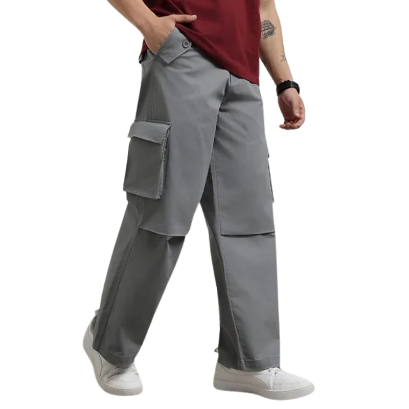 NOBERO Men's Grey Cargo Pants - Multi-Pocket Outdoor Wear