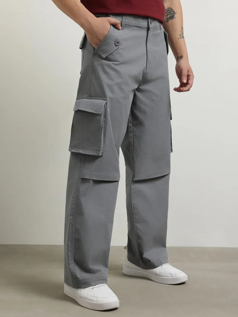 NOBERO Men's Grey Cargo Pants - Multi-Pocket Outdoor Wear