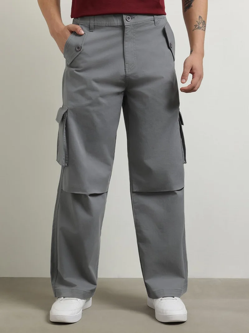 NOBERO Men's Grey Cargo Pants - Multi-Pocket Outdoor Wear