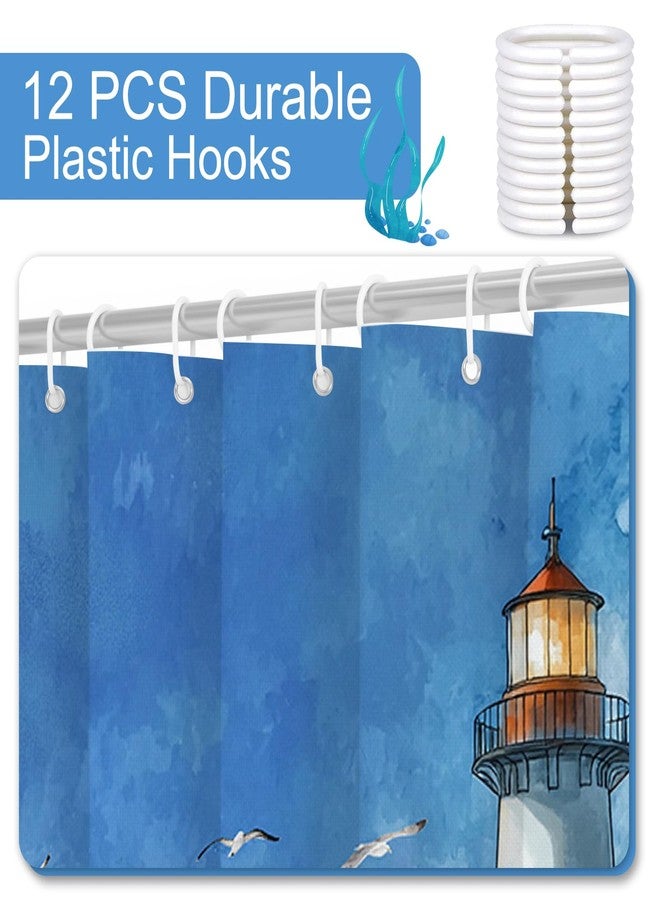 Mocsicka Lighthouse Shower Curtain Nautical Coastal Lighthouse Bathroom Shower Curtain Seaside Sea Waves Nautical Waterproof Fabric Shower Curtains Bathtub Decor with 12 Hooks 72 X 72 Inch - Image 5