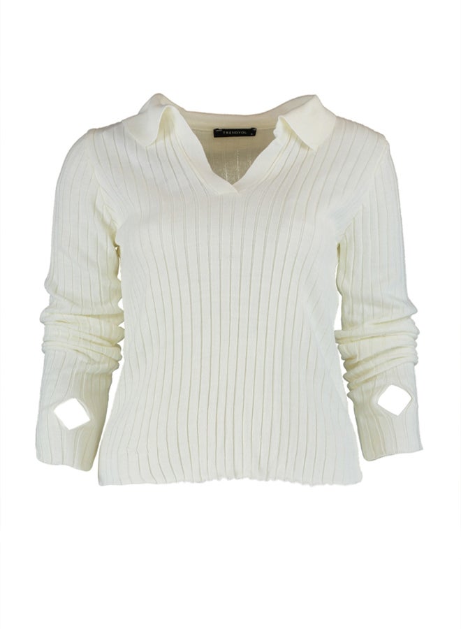 trendyol Ecru Sleeve Detailed Polo Neck Knitwear Sweater TWOAW21KZ1113 - Image 5