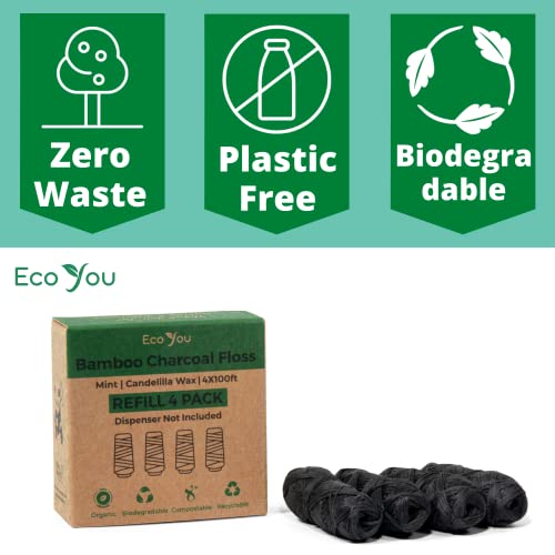 EcoYou Bamboo Charcoal Dental Floss | Mint & Candelilla Wax | Vegan & Biodegradable (4 Refills Pack) | Pfas Free - Image 3