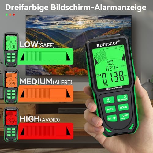 RDINSCOS EMF Detector, Detect All 3 Types of Electromagnetic Radiation Field in 1 EMF Meter for 5G, WiFi and Smart Meters, EMF Reader for Ghost Hunting Equipment Home, Office (Green) - Image 4