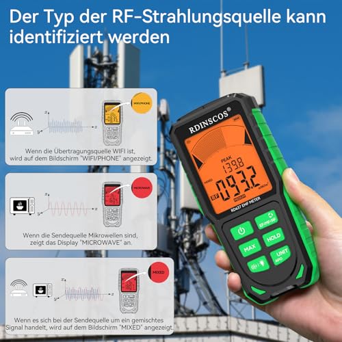 RDINSCOS EMF Detector, Detect All 3 Types of Electromagnetic Radiation Field in 1 EMF Meter for 5G, WiFi and Smart Meters, EMF Reader for Ghost Hunting Equipment Home, Office (Green) - Image 5