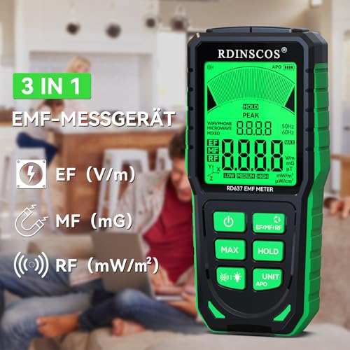RDINSCOS EMF Detector, Detect All 3 Types of Electromagnetic Radiation Field in 1 EMF Meter for 5G, WiFi and Smart Meters, EMF Reader for Ghost Hunting Equipment Home, Office (Green) - Image 2