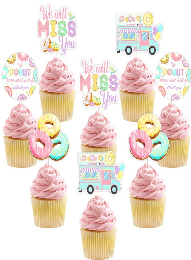 Balterever Donut Going Away Party Decorations 24PCS Donut Forget Us Away Cupcake Toppers for Farewell Career Change Job Change Supplies - Image 1