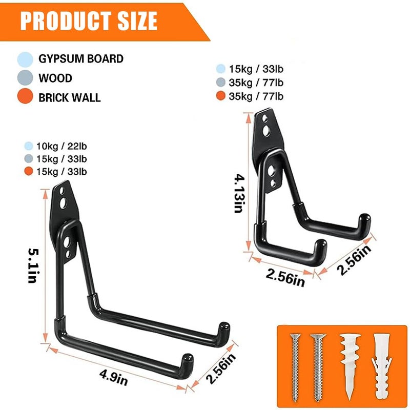 Serplex 4Pcs Steel Heavy Duty Garage Storage Hooks Garage Storage Utility Hooks Steel Wall Mount Hooks Wall Mount Garage HangerOrganizer 1030kg Capacity for Hanging Bike Ladder and Garden Tools - Image 2