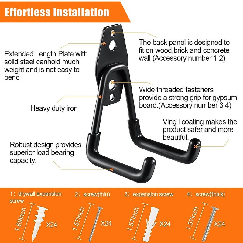 Serplex 4Pcs Steel Heavy Duty Garage Storage Hooks Garage Storage Utility Hooks Steel Wall Mount Hooks Wall Mount Garage HangerOrganizer 1030kg Capacity for Hanging Bike Ladder and Garden Tools - Image 4