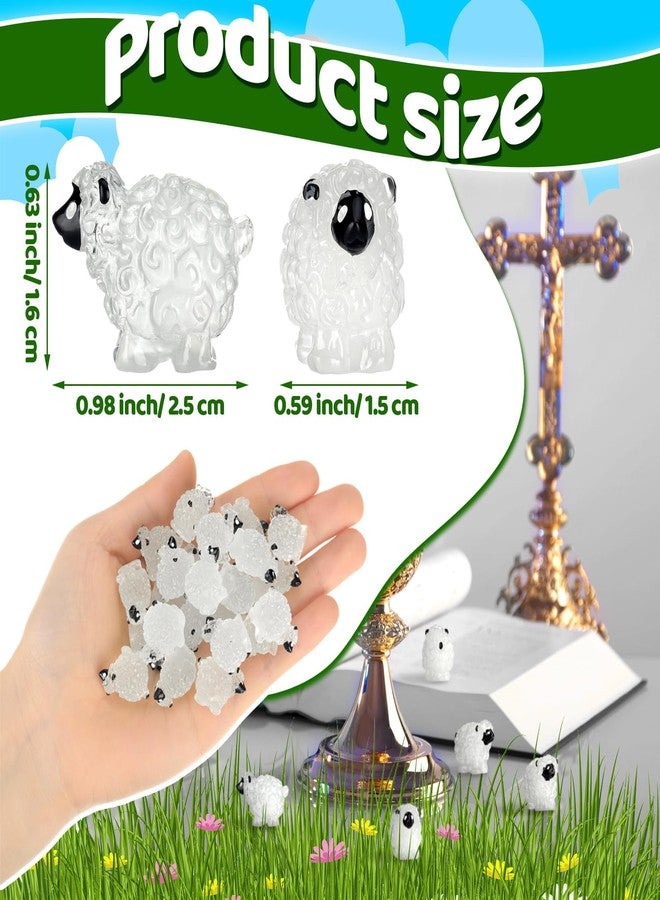 Suzile 50 Pcs Miniature Sheep Figurines Mini White Sheep Figure Cute Sheep Statue Landscape Fairy Little Resin Sheep Decor for Indoor Outdoor Garden DIY Ornament Cake Topper (Luminous Style) - Image 2