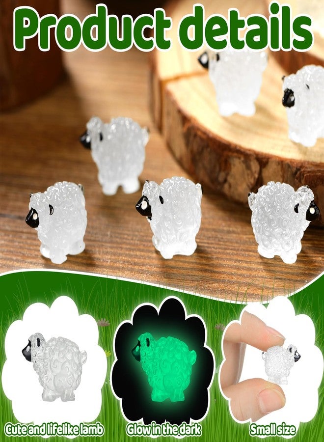 Suzile 50 Pcs Miniature Sheep Figurines Mini White Sheep Figure Cute Sheep Statue Landscape Fairy Little Resin Sheep Decor for Indoor Outdoor Garden DIY Ornament Cake Topper (Luminous Style) - Image 3