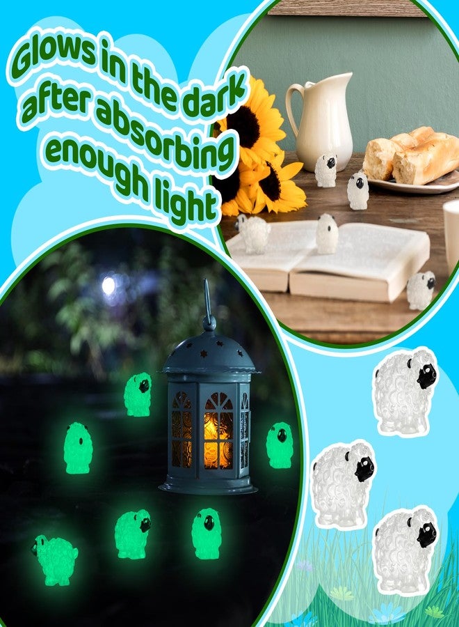 Suzile 50 Pcs Miniature Sheep Figurines Mini White Sheep Figure Cute Sheep Statue Landscape Fairy Little Resin Sheep Decor for Indoor Outdoor Garden DIY Ornament Cake Topper (Luminous Style) - Image 5