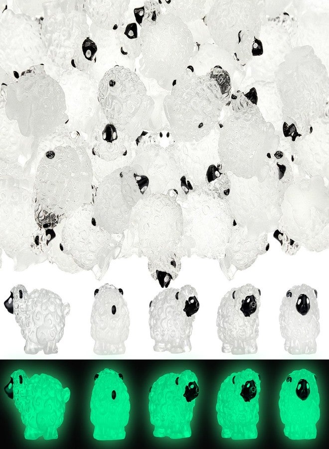 Suzile 50 Pcs Miniature Sheep Figurines Mini White Sheep Figure Cute Sheep Statue Landscape Fairy Little Resin Sheep Decor for Indoor Outdoor Garden DIY Ornament Cake Topper (Luminous Style) - Image 1