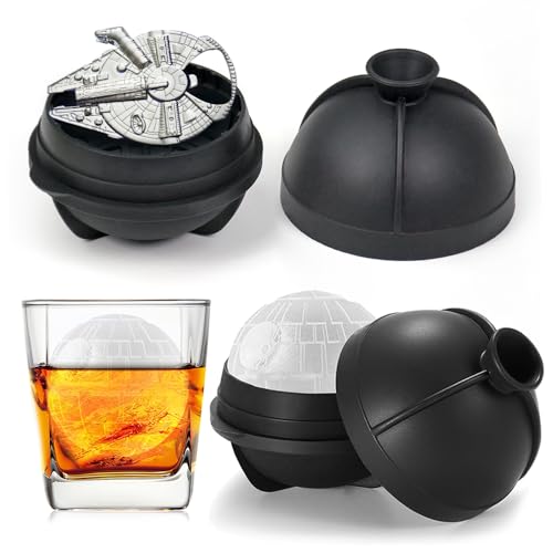 NICITY 2 Packs Death Star Ice Cube Mold with Millennium Falcon Bottle Opener3D Star War Ice Cube Mold for Whiskey Bourbon CocktailsFunny Star Wars Gifts for Men Women Him Dad - Image 1