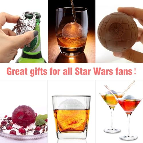 NICITY 2 Packs Death Star Ice Cube Mold with Millennium Falcon Bottle Opener3D Star War Ice Cube Mold for Whiskey Bourbon CocktailsFunny Star Wars Gifts for Men Women Him Dad - Image 3