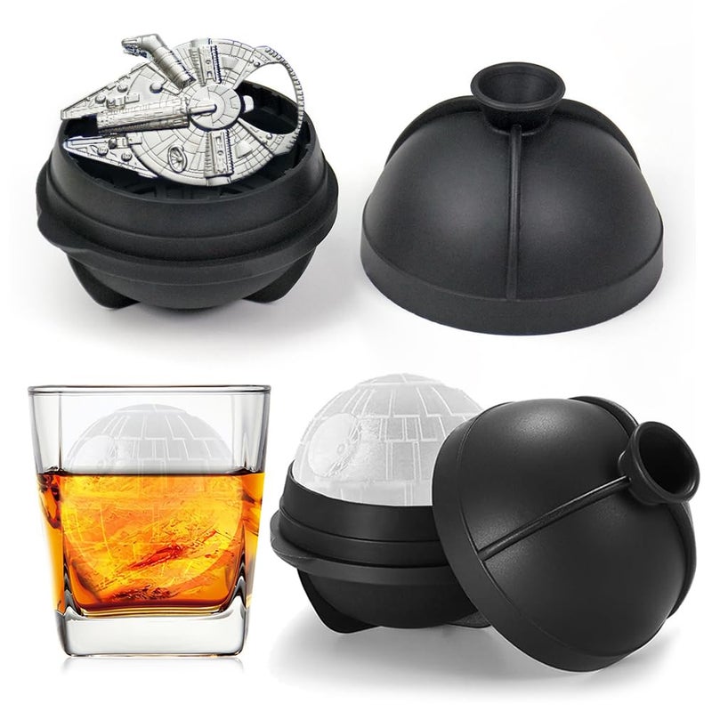 NICITY 2 Packs Death Star Ice Cube Mold with Millennium Falcon Bottle Opener3D Star War Ice Cube Mold for Whiskey Bourbon CocktailsFunny Star Wars Gifts for Men Women Him Dad - Image 2