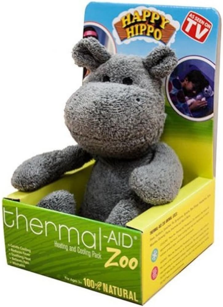 Thermal-Aid Thermal-Aid Zoo Animals - Happy The Hippo - Heatable Therapeutic Stuffed Animals for Kids - Hot & Cold Therapy - Ice Pack & Heating Pack 