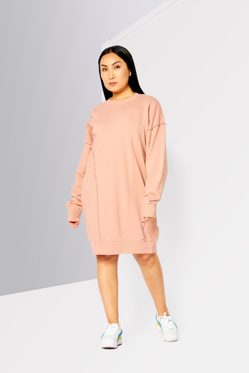 DIESEL Women Textured Mini Casual Sweater Dress, Nude Pink - Image 2