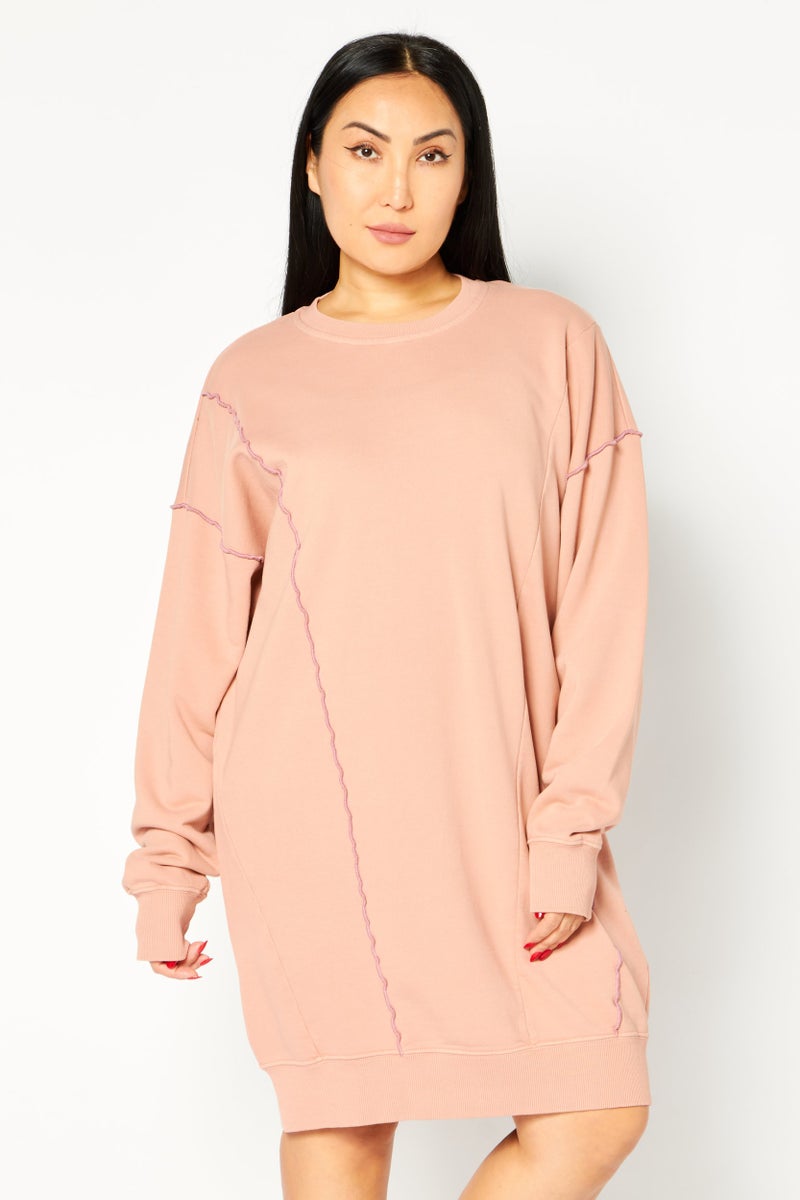 DIESEL Women Textured Mini Casual Sweater Dress, Nude Pink - Image 1
