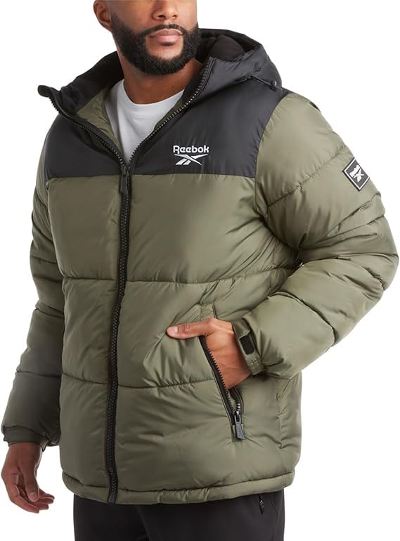 Reebok Mens Winter Jacket - Warm Heavyweight Mens Winter Coat - Wind Water Resistant Insulated Quilted Puffer Jackets for Men, Size 4X, Olive - Image 1