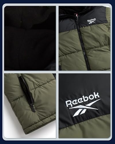Reebok Mens Winter Jacket - Warm Heavyweight Mens Winter Coat - Wind Water Resistant Insulated Quilted Puffer Jackets for Men, Size 4X, Olive - Image 3