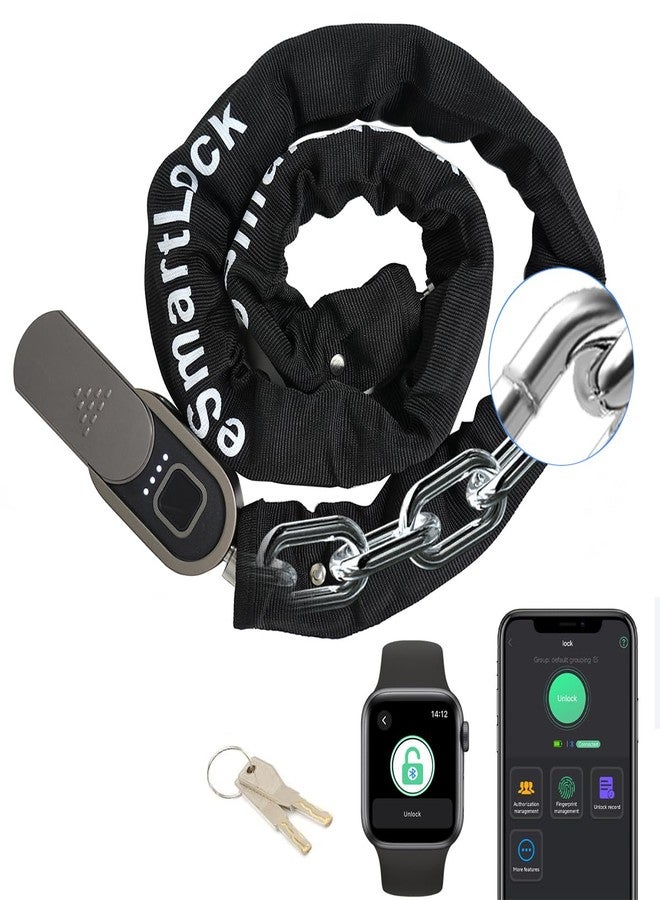 Elinksmart Chain Lock with Key eLinkSmart Waterproof Bicycle 100CM Chain Lock for Bike Scooter Motorcycle Door Fence Gate Fingerprint Bluetooth App Heavy Duty Outdoor Security - Image 1