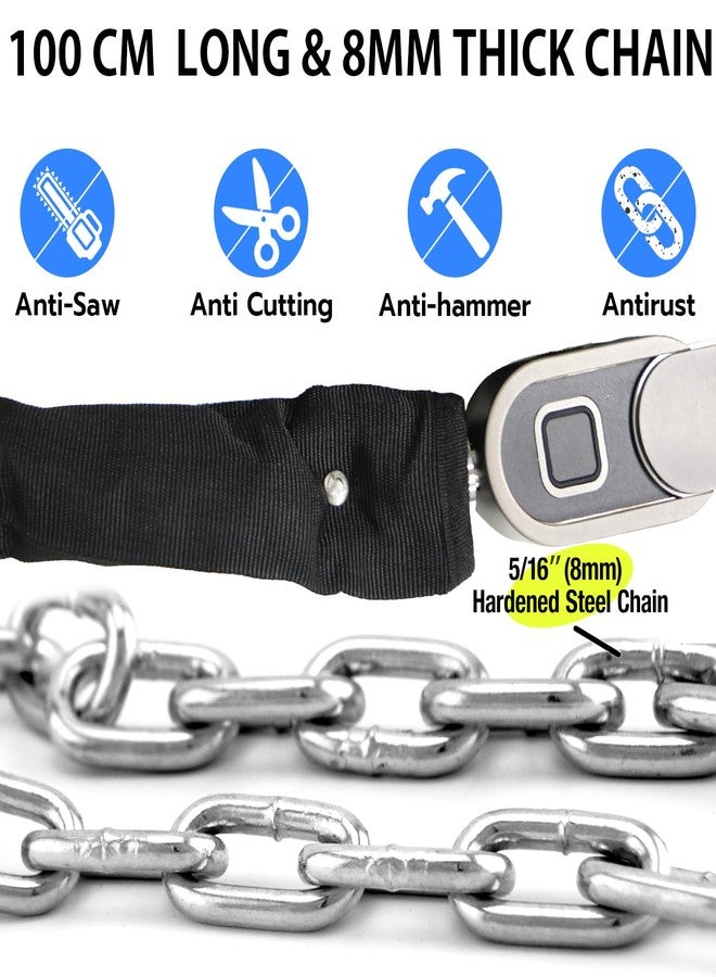 Elinksmart Chain Lock with Key eLinkSmart Waterproof Bicycle 100CM Chain Lock for Bike Scooter Motorcycle Door Fence Gate Fingerprint Bluetooth App Heavy Duty Outdoor Security - Image 2