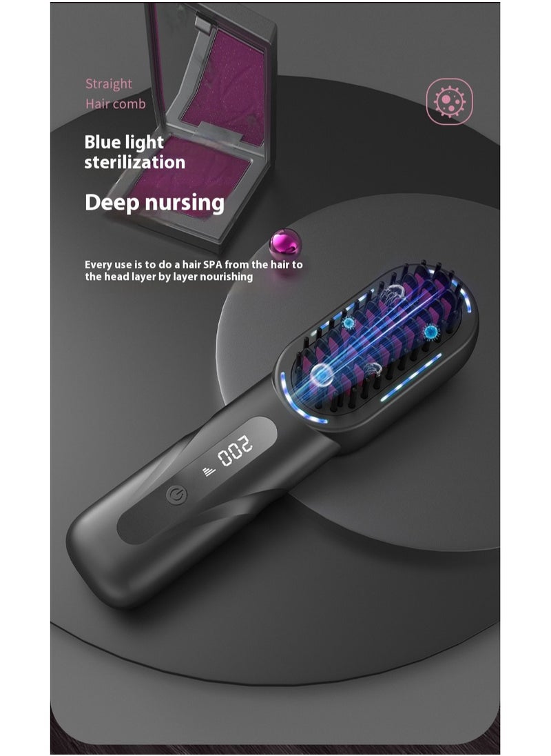 Wireless Hair Brush, Ceramic Coating Portable Hair Straightener Hot Comb Negative Ion Hair Comb for 4 Temperature Settings USB Rechargeable