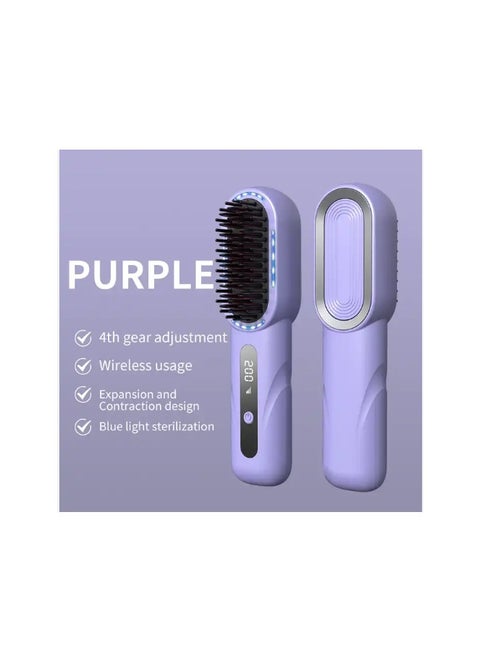 Wireless Hair Brush, Ceramic Coating Portable Hair Straightener Hot Comb Negative Ion Hair Comb for 4 Temperature Settings USB Rechargeable