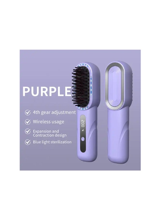 Wireless Hair Brush, Ceramic Coating Portable Hair Straightener Hot Comb Negative Ion Hair Comb for 4 Temperature Settings USB Rechargeable