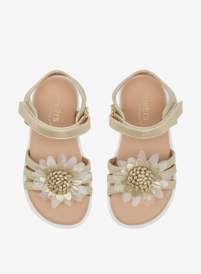 JUNIORS Girls Floral Embellished Hook & Loop Sandals