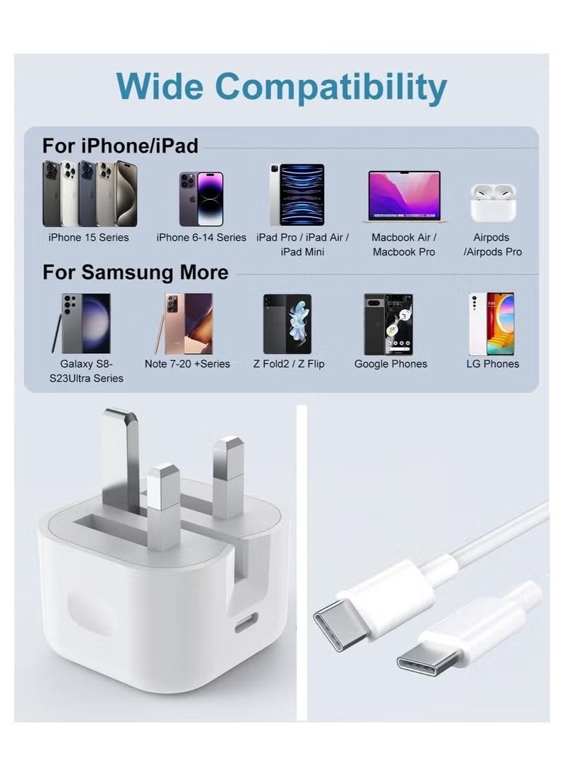 TecV - 20W USB-C Fast Charger with 1M Type-C to C Cable – High-Speed Charging for iPhone 16, 15 Pro Max/15 Pro/15 Plus/15, Samsung S24 & All USB-C Phones & Tablets - Image 1