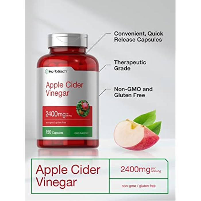Horbäach Apple Cider Vinegar Capsules | 2400mg | 150 Count | Non-GMO, Gluten Free Supplement - Image 5