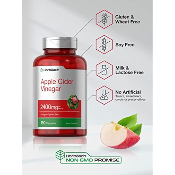 Horbäach Apple Cider Vinegar Capsules | 2400mg | 150 Count | Non-GMO, Gluten Free Supplement - Image 4