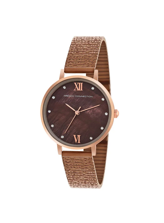 فرنش كونكشن 34mm Women's Quartz Watch with Brown Mother-of-Pearl Dial