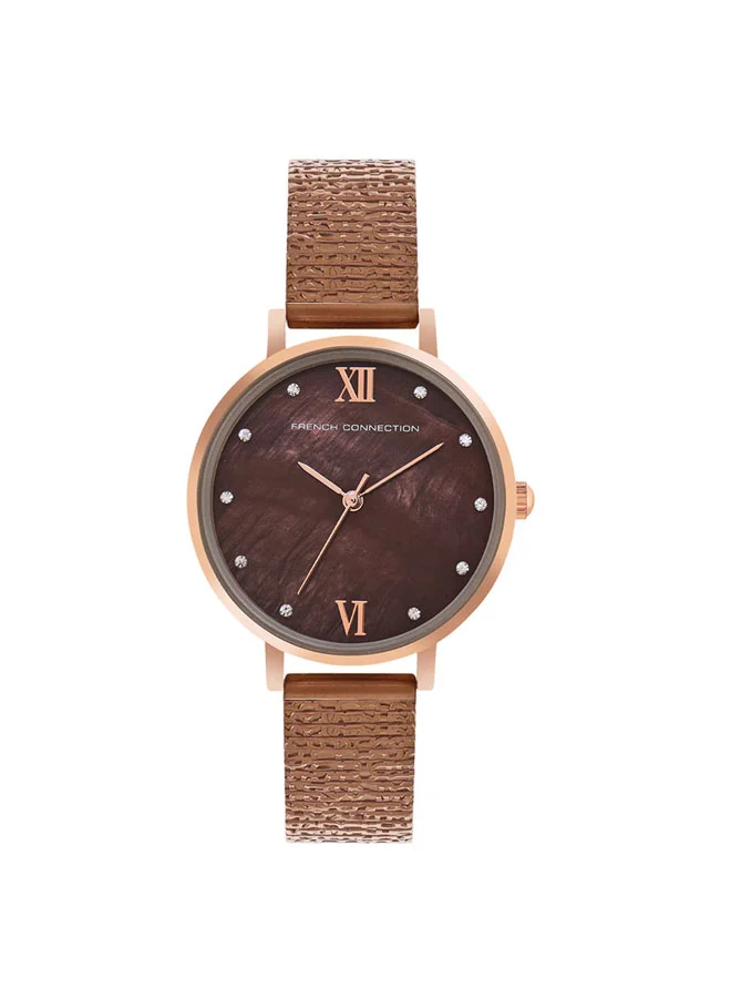 فرنش كونكشن 34mm Women's Quartz Watch with Brown Mother-of-Pearl Dial