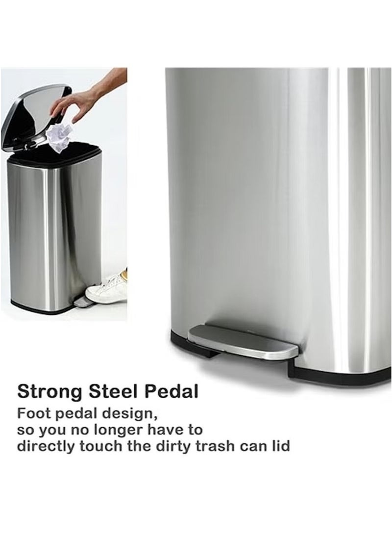 Huitich 13L Stainless Steel Pedal Trash Can – Brushed Finish with Soft-Close Lid. Silver  - Image 4