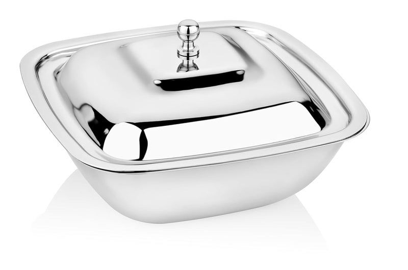 Dynore Stainless Steel Square Shape Serving Bowls with SS Lid 380 550 and 750 ml Set of 3 Pcs - Image 3