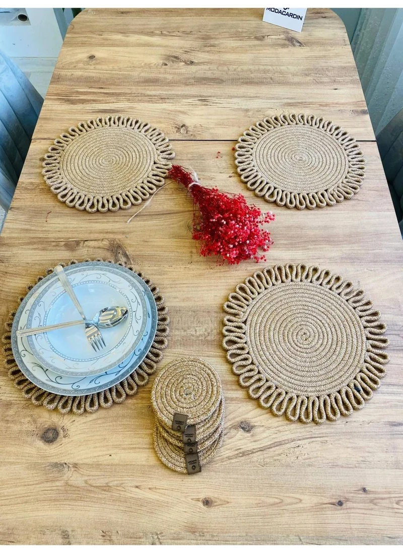 BDZ Deri BDZ Leather Wicker Jute Presentation Plate Mat American Service and Coasters 8 Pieces