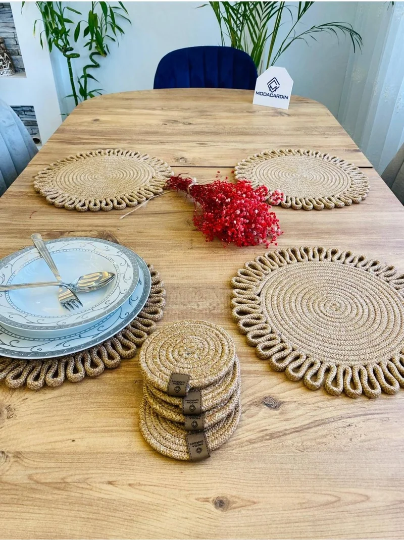 بدز ديري BDZ Leather Wicker Jute Presentation Plate Mat American Service and Coasters 8 Pieces