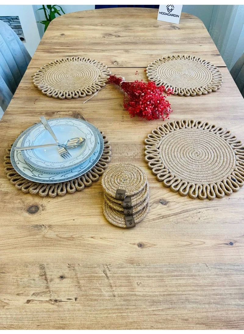 BDZ Deri BDZ Leather Wicker Jute Presentation Plate Mat American Service and Coasters 8 Pieces
