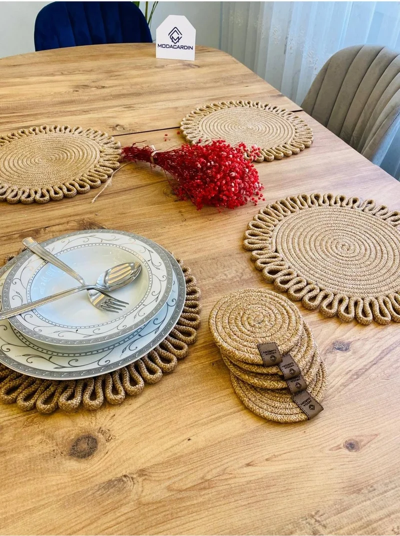 بدز ديري BDZ Leather Wicker Jute Presentation Plate Mat American Service and Coasters 8 Pieces
